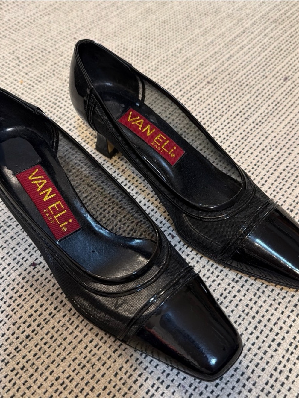 Vaneli Black Patent Pointed Kitten Heel Pumps